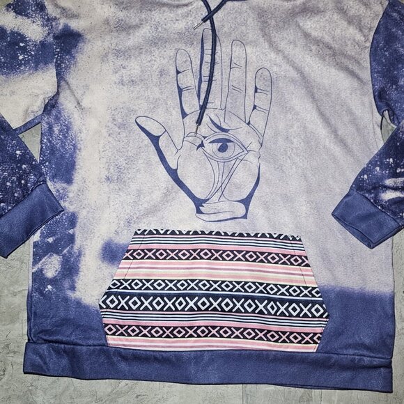 MissLook Mens Pullover Hoodie MEDIUM 3rd Eye Awaken All Over Print Space PURPLE - Picture 3 of 9